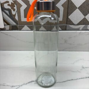 Glass Water Bottle with Orange Strap